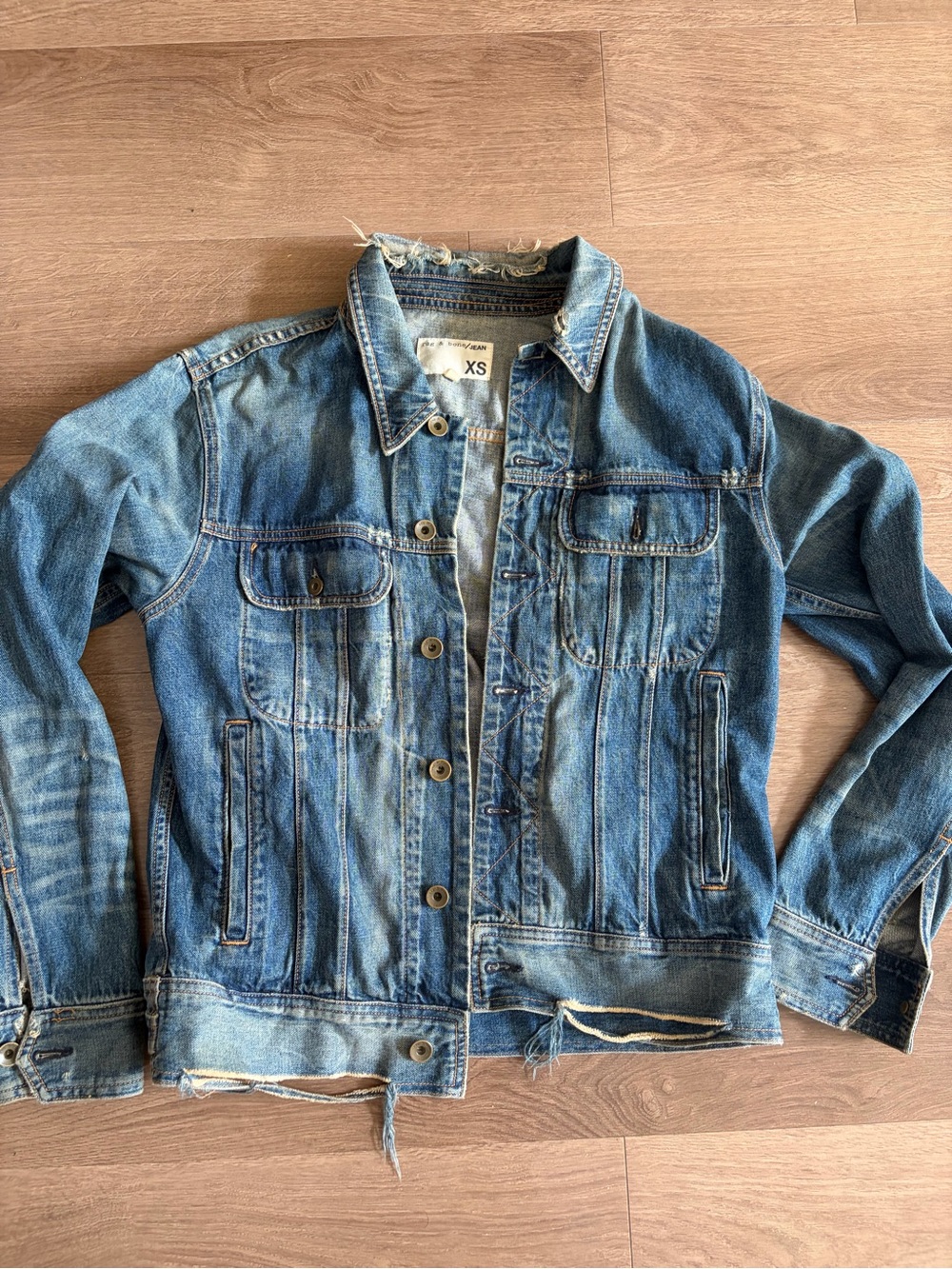 Rag & Bone +Distressed Blue Denim Jacket - XS